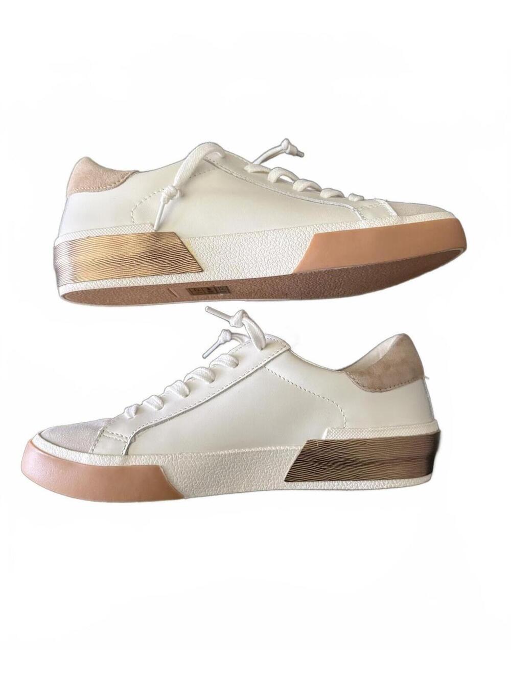 NEW Dolce Vita Women's Sneakers Size 7 White Sand Gold Lace Up Athleisure Casual - Picture 2 of 9